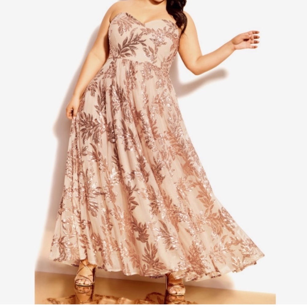 City Chic Rose Gold Sequin Strapless Maxi Dress